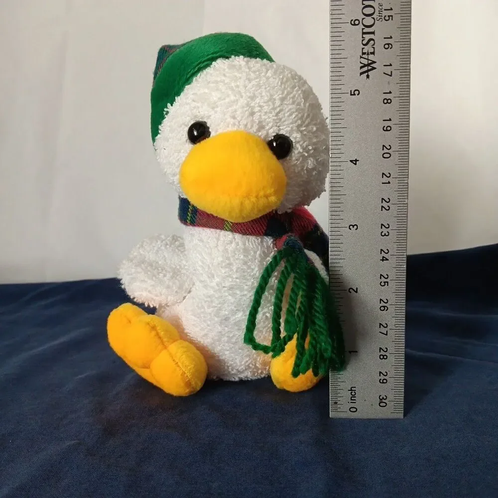 Aurora People Pals Plush Baby Duck Terry Cloth Plaid Scarf Hat Holiday Plush 92